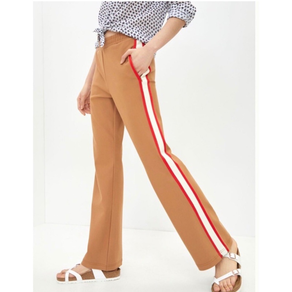 Maeve by Anthropologie Martine ponte track pants tan brown red white stripe sz S